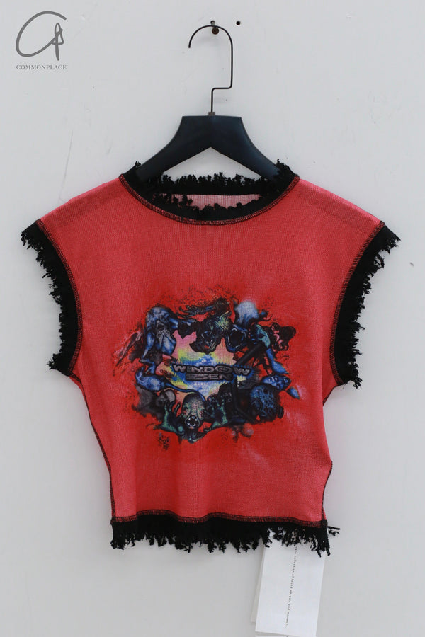 windowsen destroyed pattern collar top WDS-24T016-FEN pink